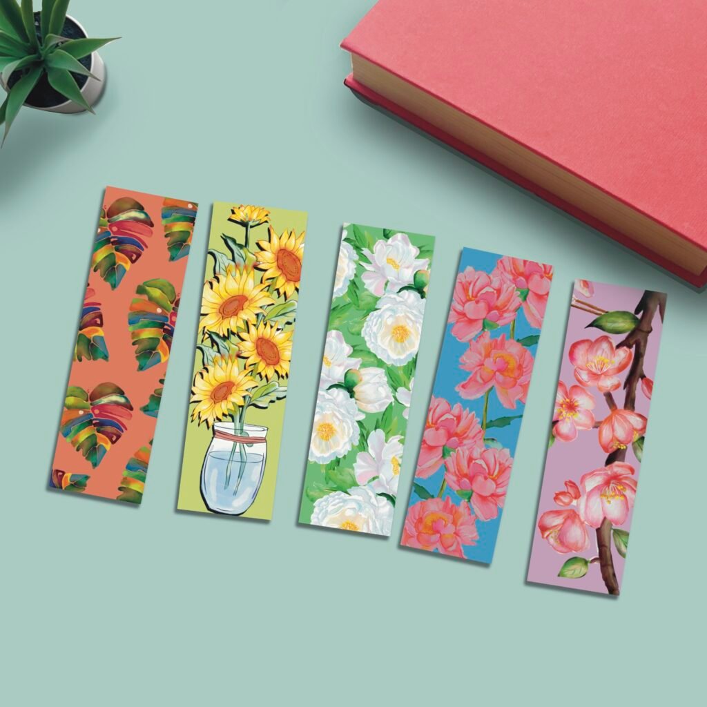 Floral Bookmarks | Set of 5 | Printed both sides