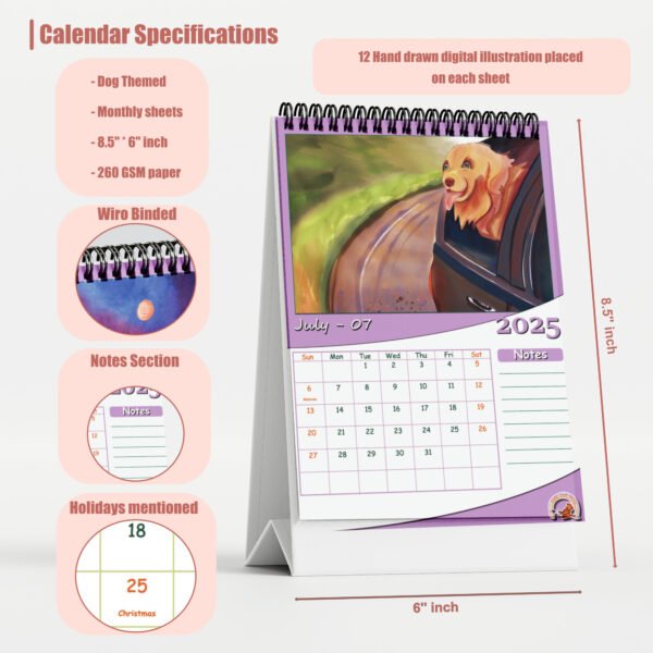 Deck Calendar Hand illustrated Dog theme