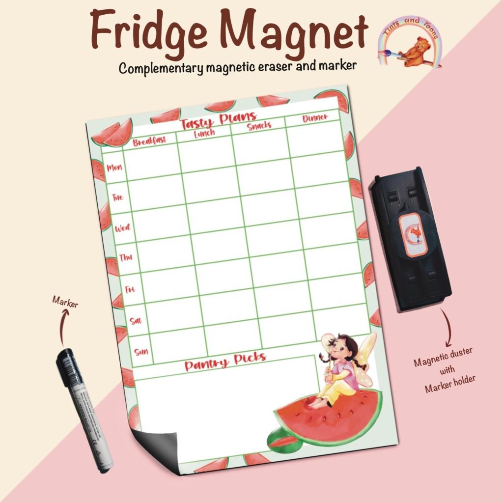 Fridge Magnet Meal Planner - With Magnetic Duster and Marker
