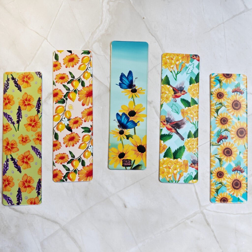 Yellow Floral Bookmarks 5 set- Classic or Tassel