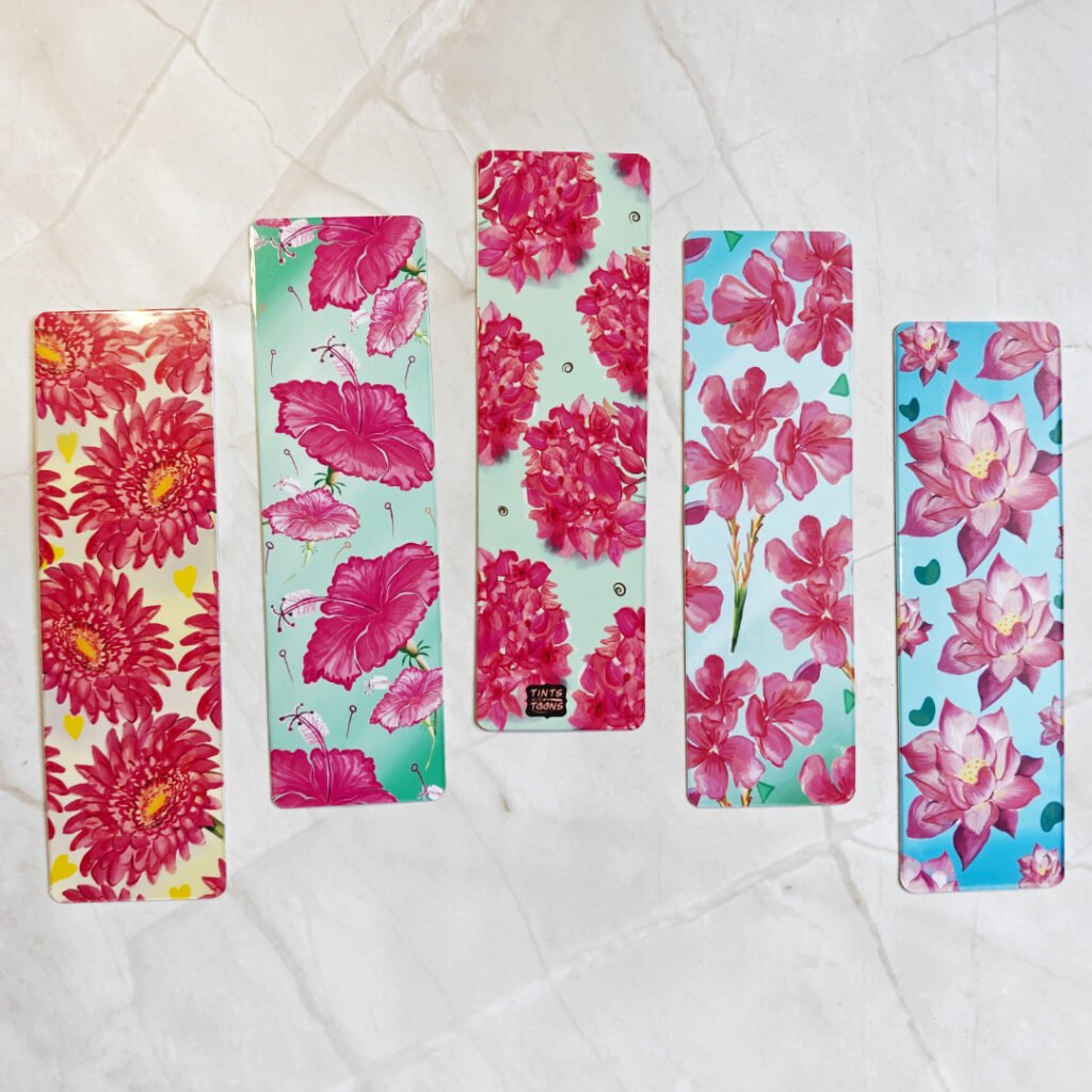 Pink Floral Bookmarks 5 set- Classic or Tassel